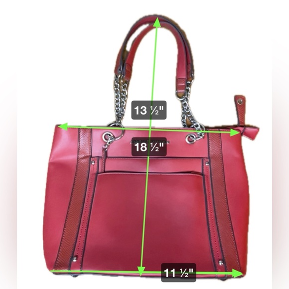 Retro Adrienne Vittadini Red Purse Bag Double Silver Chain Straps Zipper Y2K - Picture 9 of 9